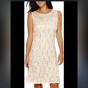 💐 RN Studio Beige Stretch Lace Sequin Dress Mother of Bride or Wedding Dress 💐